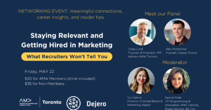 Networking Event: What Recruiters Won't Tell You. Panel: Craig Lund, Alex McKercher, Ivy Cuervo, Seema Shah